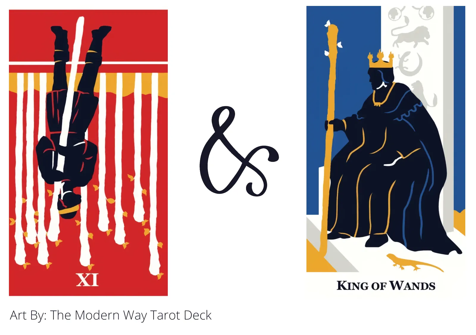 nine of wands reversed and king of wands tarot cards together