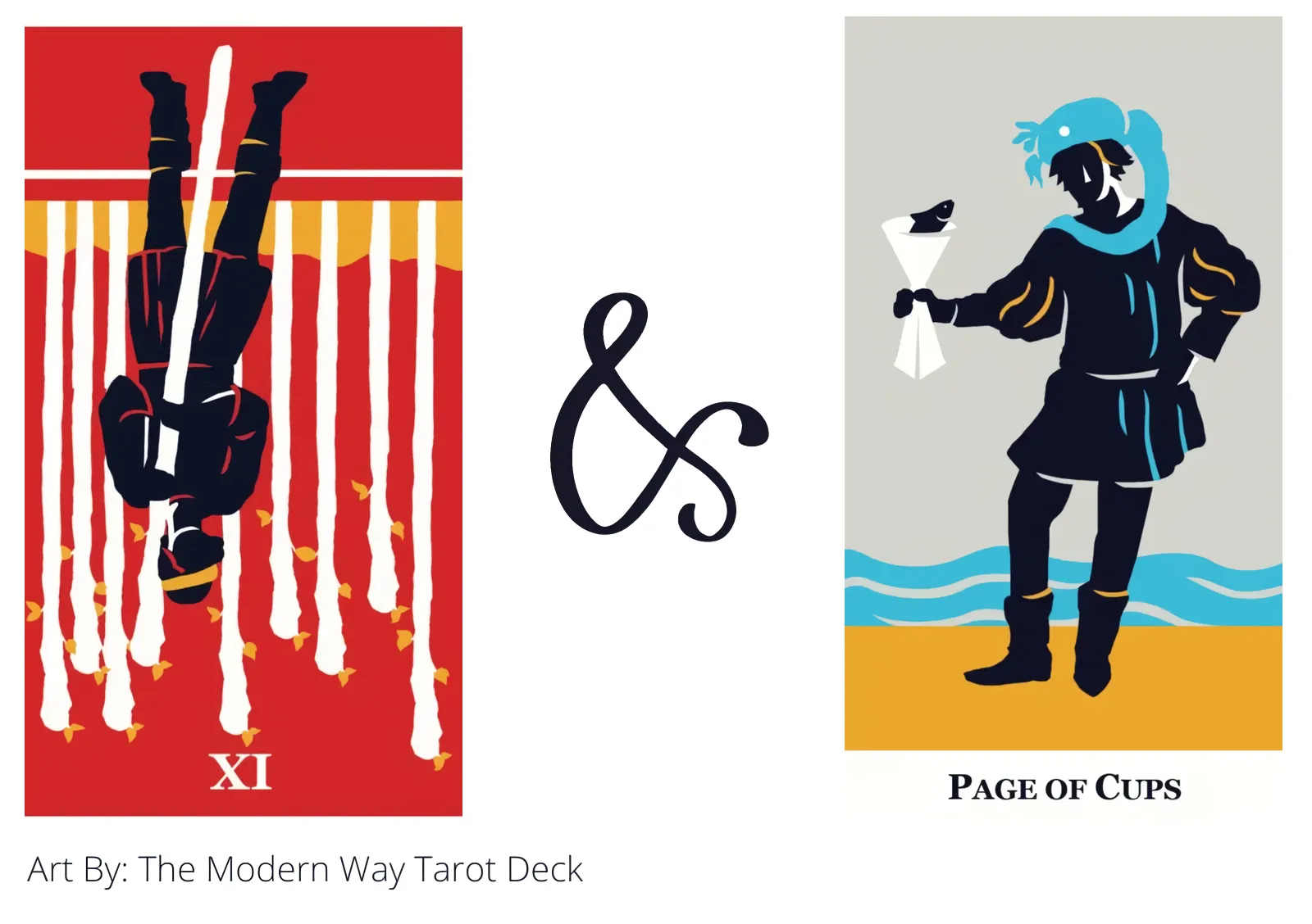 nine of wands reversed and page of cups tarot cards together