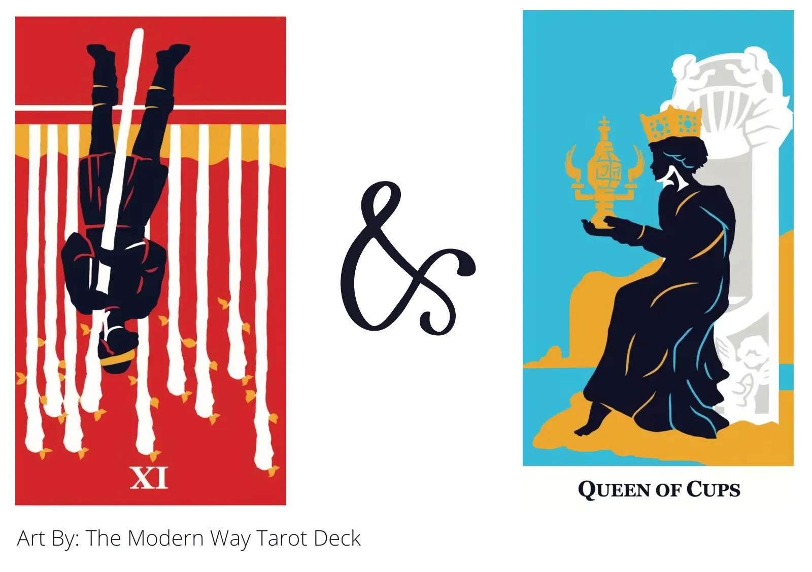 nine of wands reversed and queen of cups tarot cards together