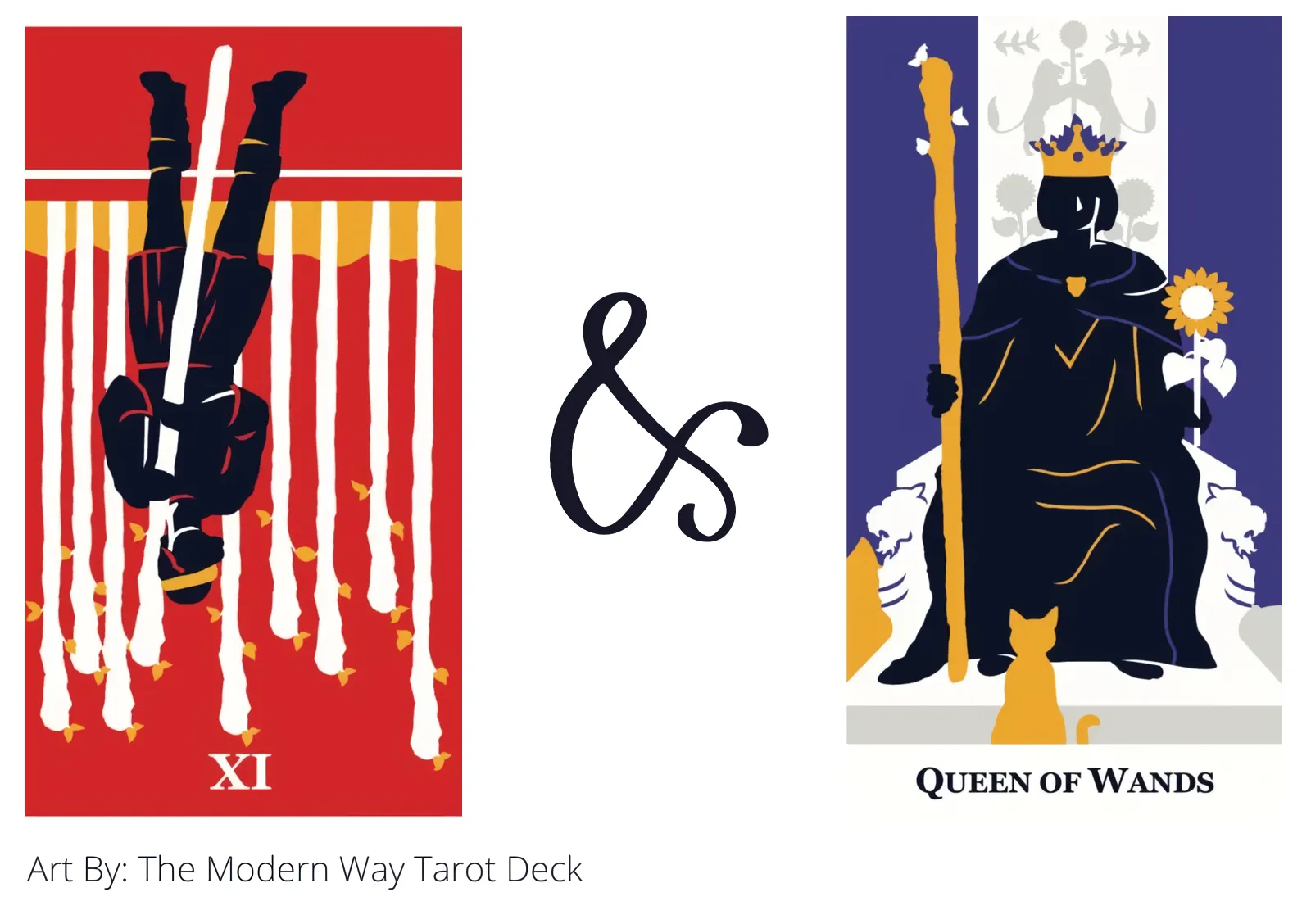 nine of wands reversed and queen of wands tarot cards together