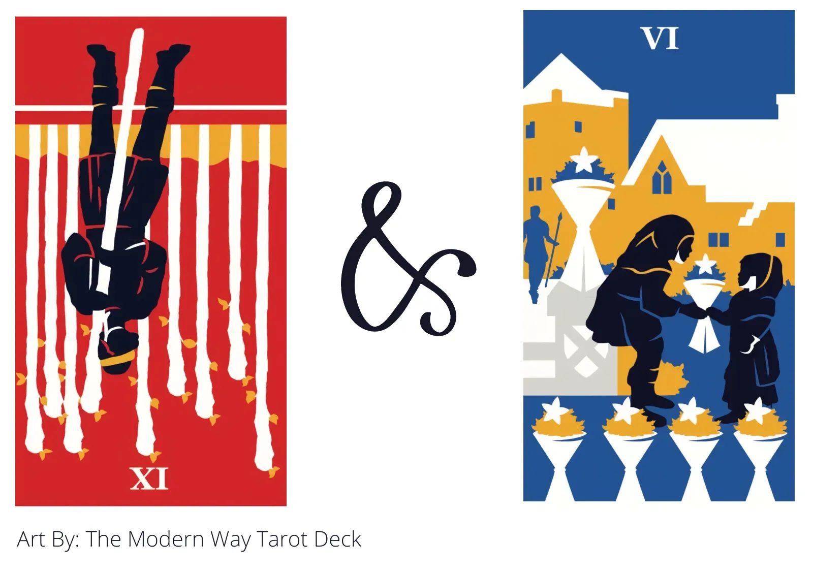 nine of wands reversed and six of cups tarot cards together