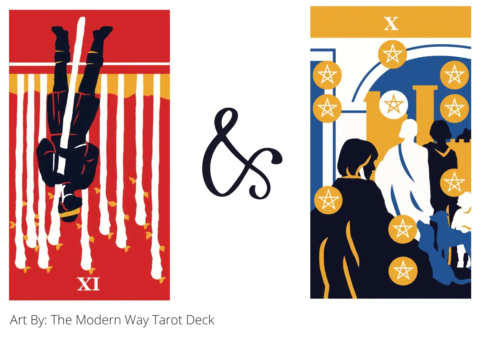 nine of wands reversed and ten of pentacles tarot cards together