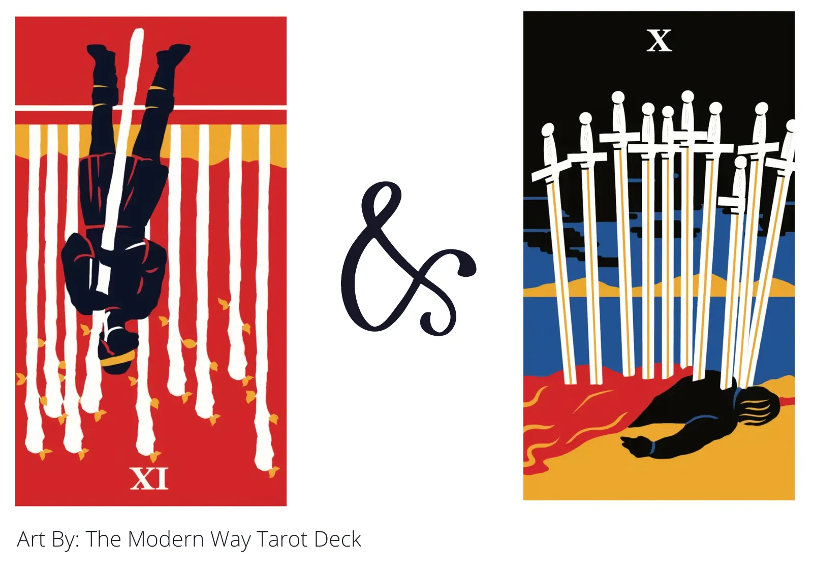 nine of wands reversed and ten of swords tarot cards together
