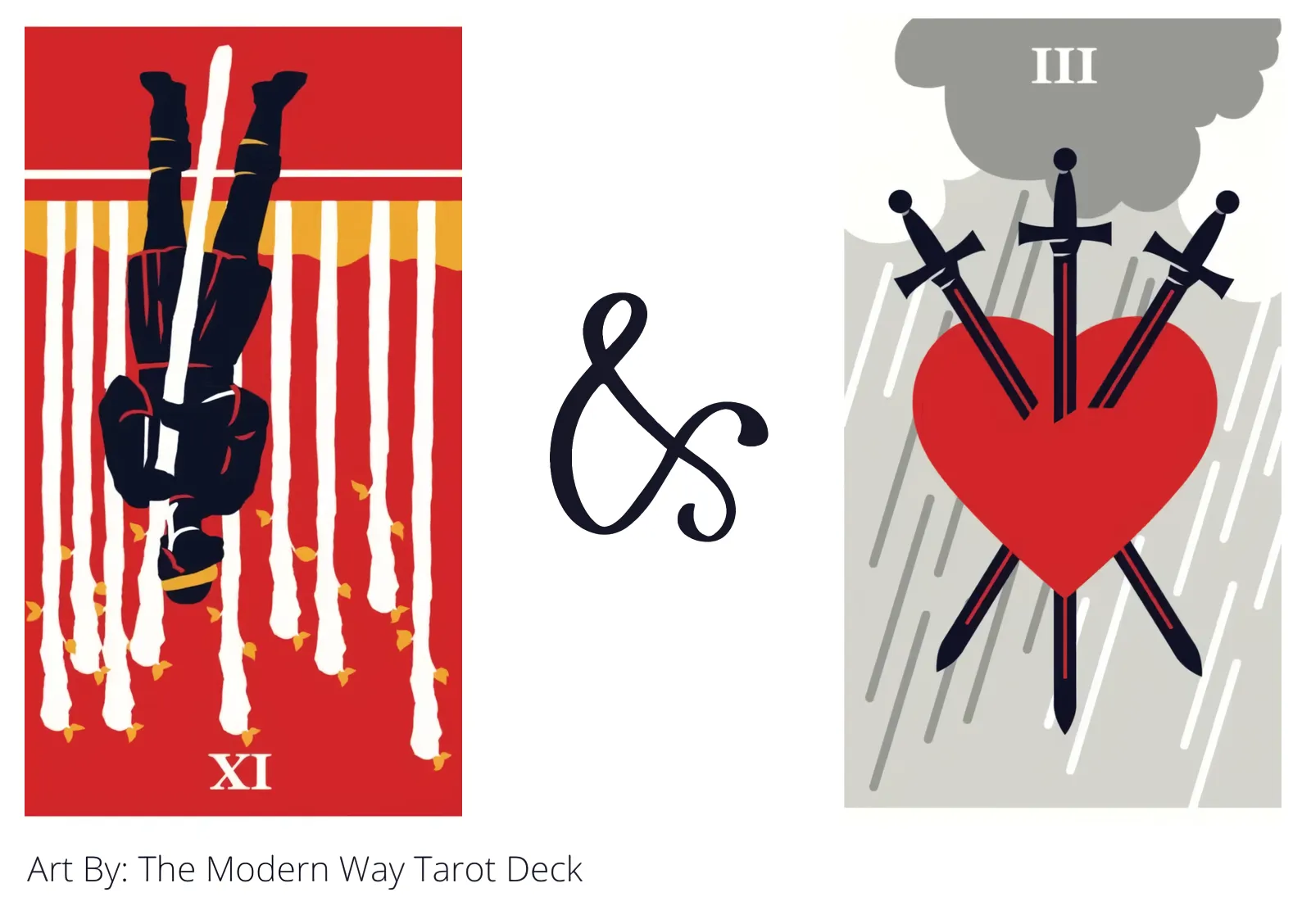 nine of wands reversed and three of swords tarot cards together