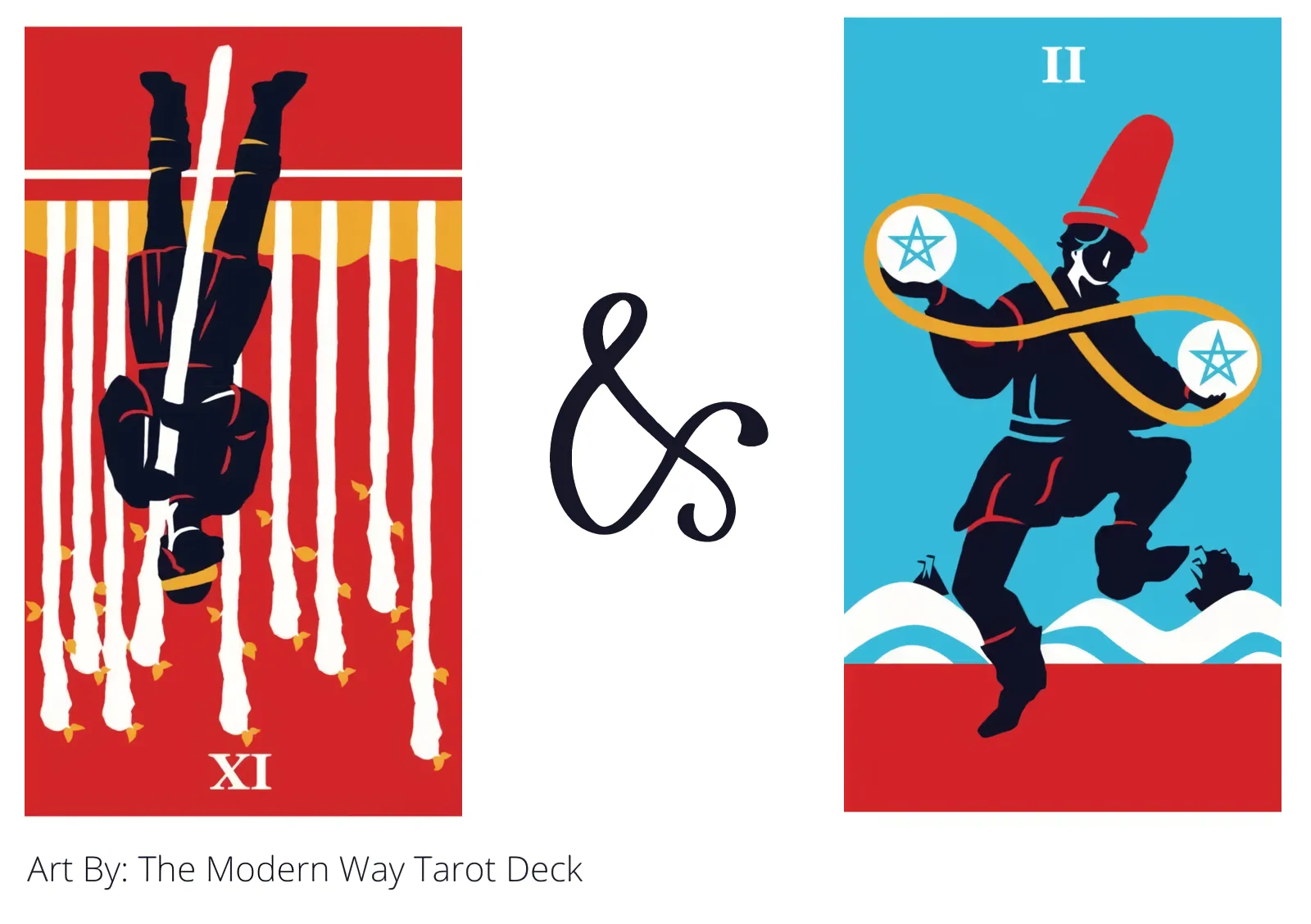 nine of wands reversed and two of pentacles tarot cards together