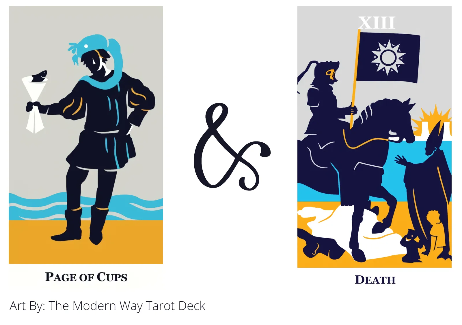 page of cups and death tarot cards together