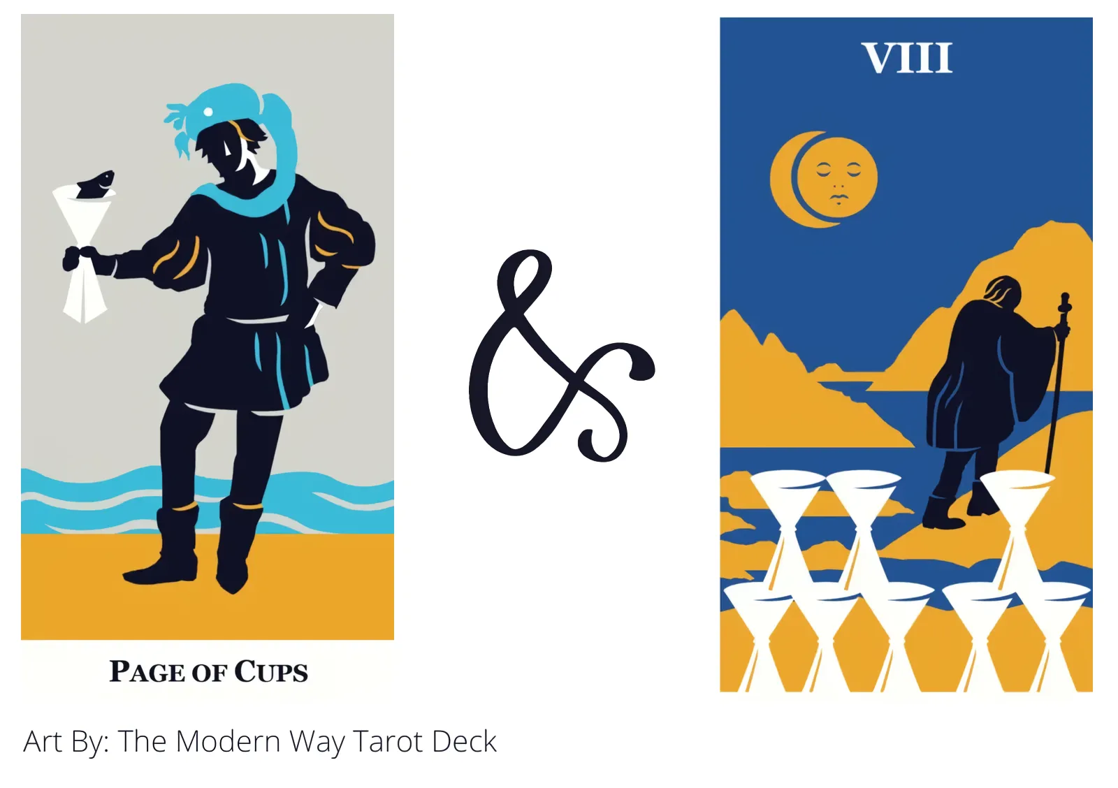 page of cups and eight of cups tarot cards together
