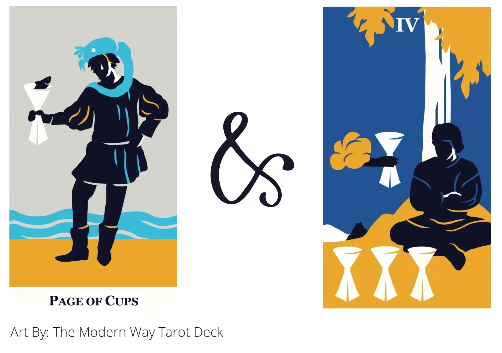 page of cups and four of cups tarot cards together