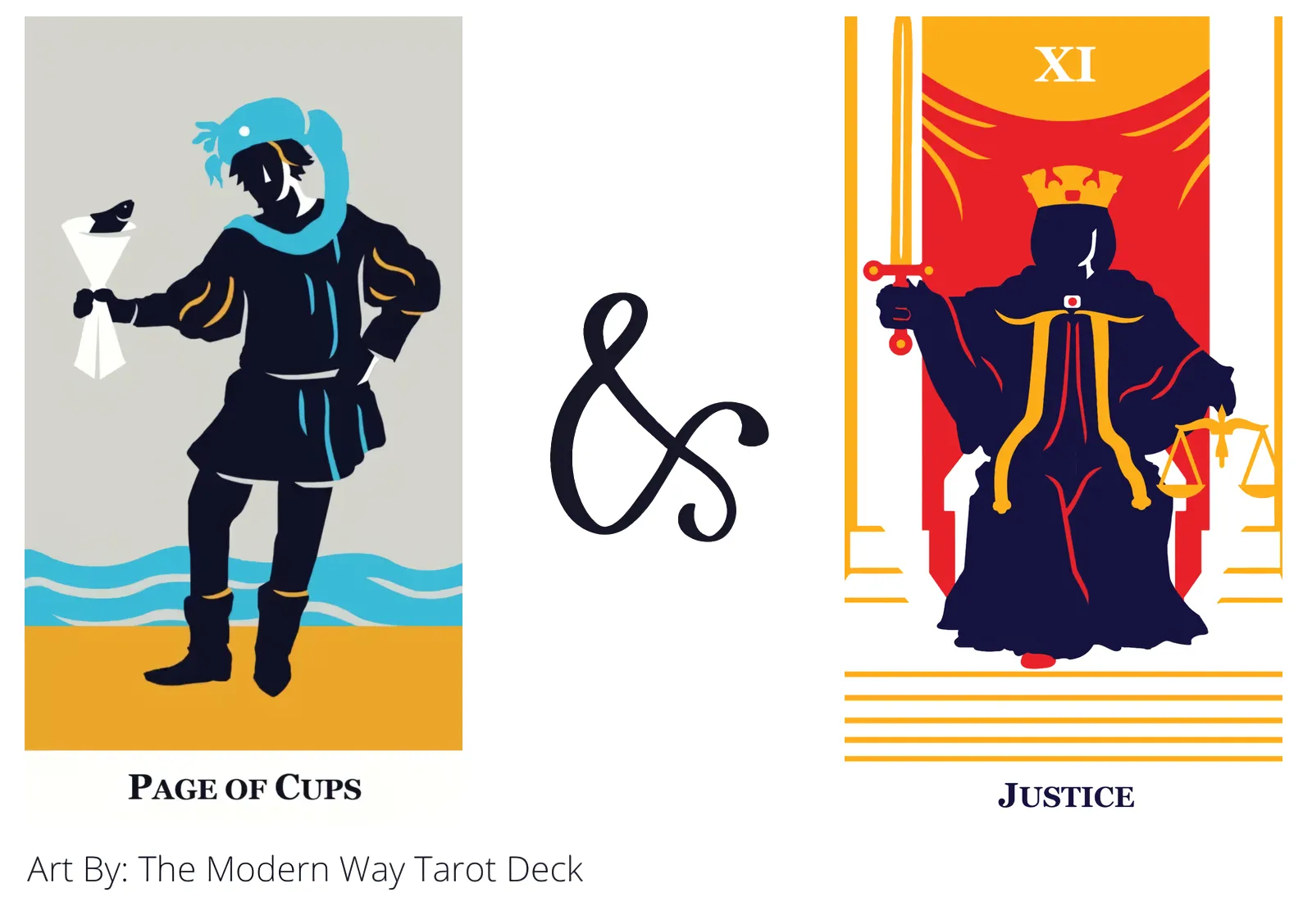 page of cups and justice tarot cards together