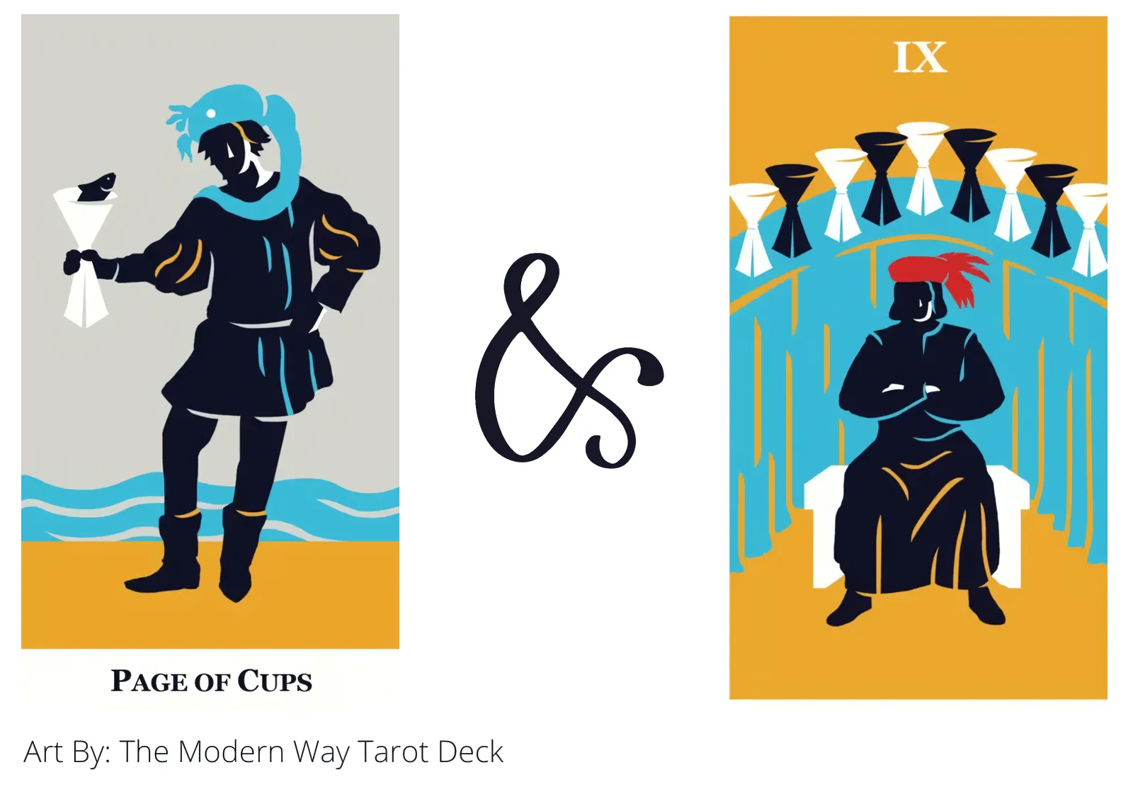page of cups and nine of cups tarot cards together