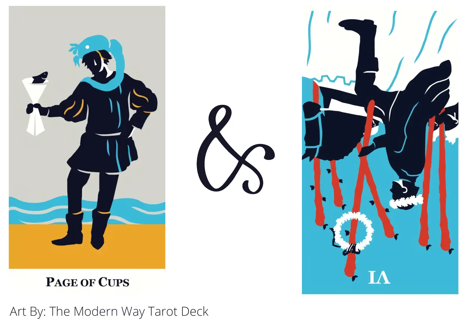 page of cups and six of wands reversed tarot cards together