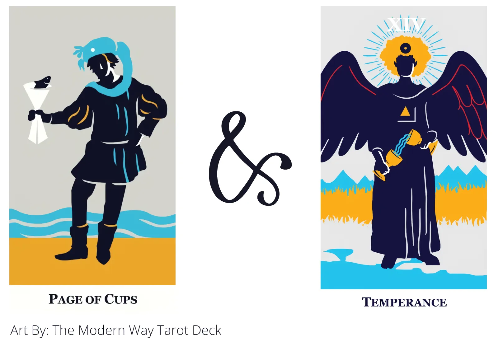 page of cups and temperance tarot cards together