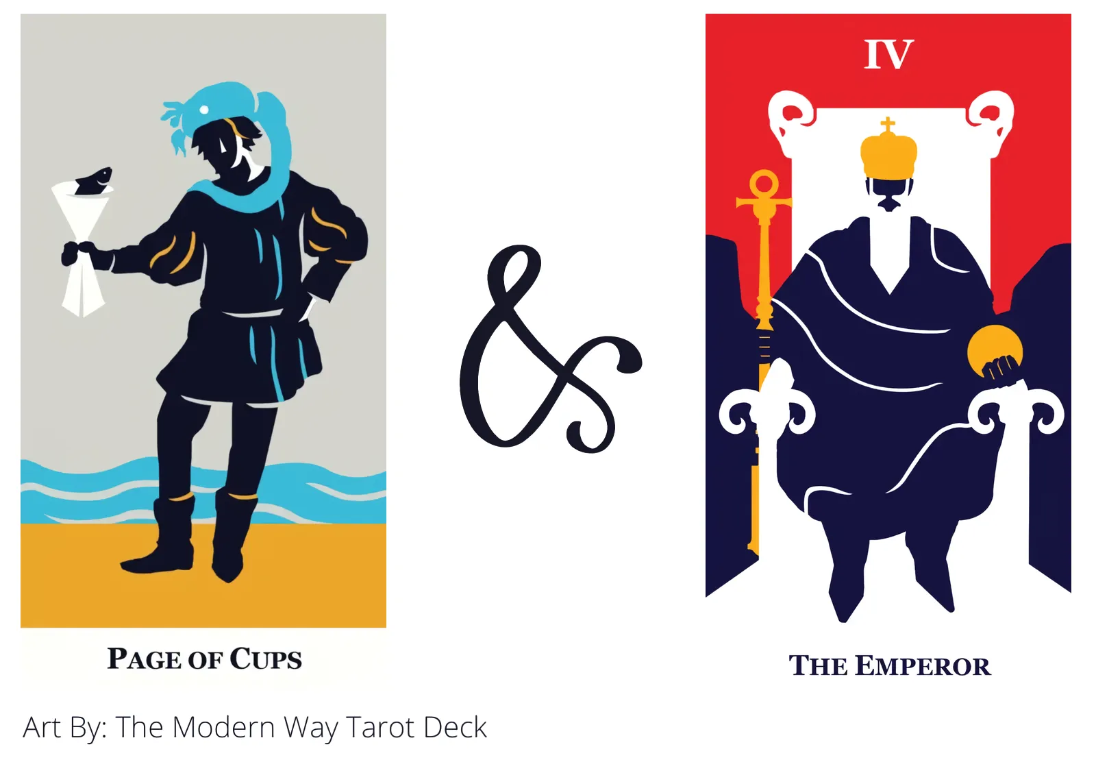 page of cups and the emperor tarot cards together