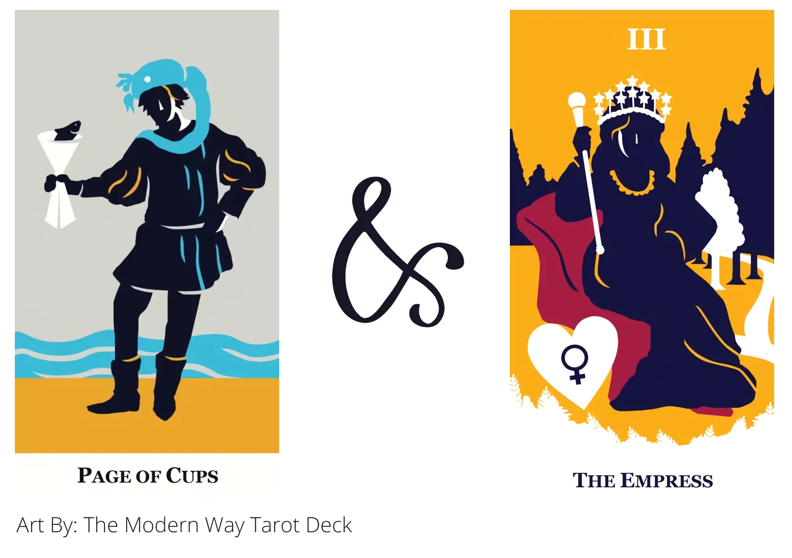 page of cups and the empress tarot cards together