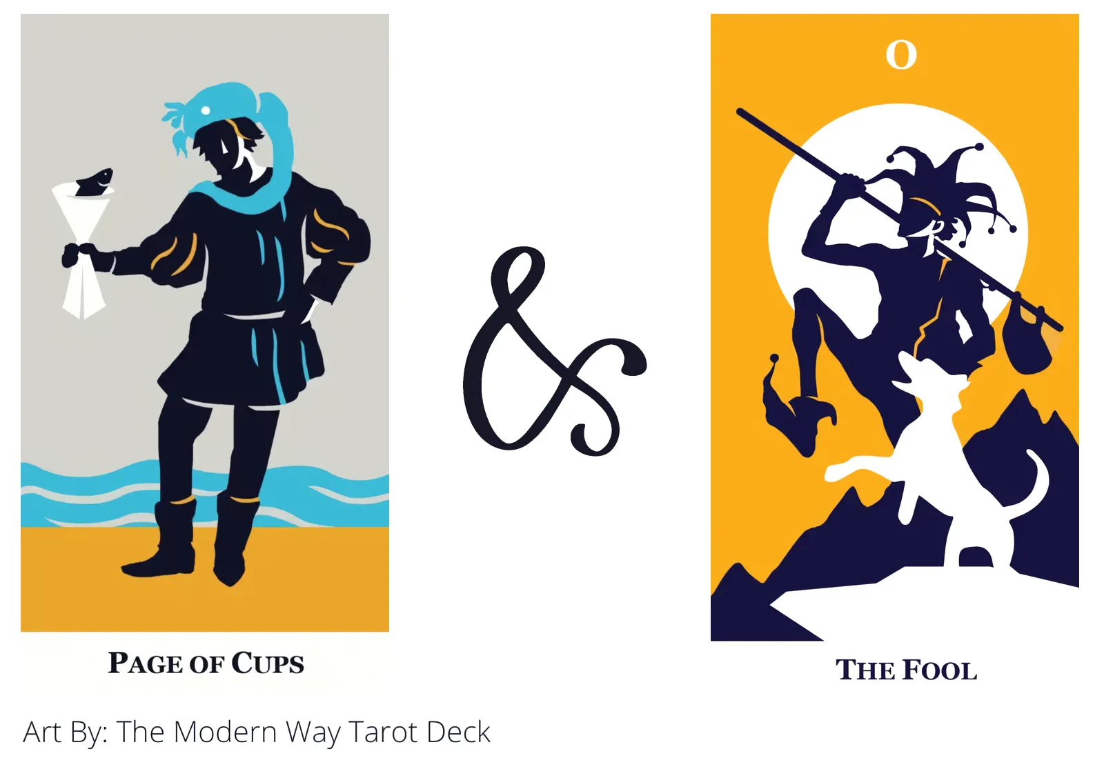 page of cups and the fool tarot cards together