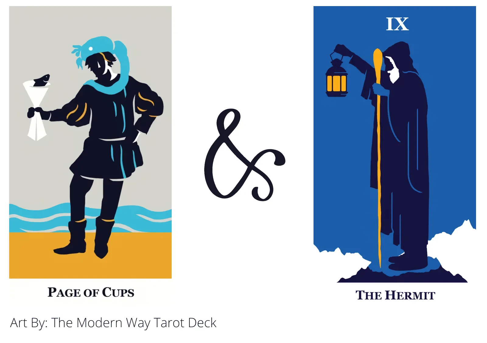 page of cups and the hermit tarot cards together