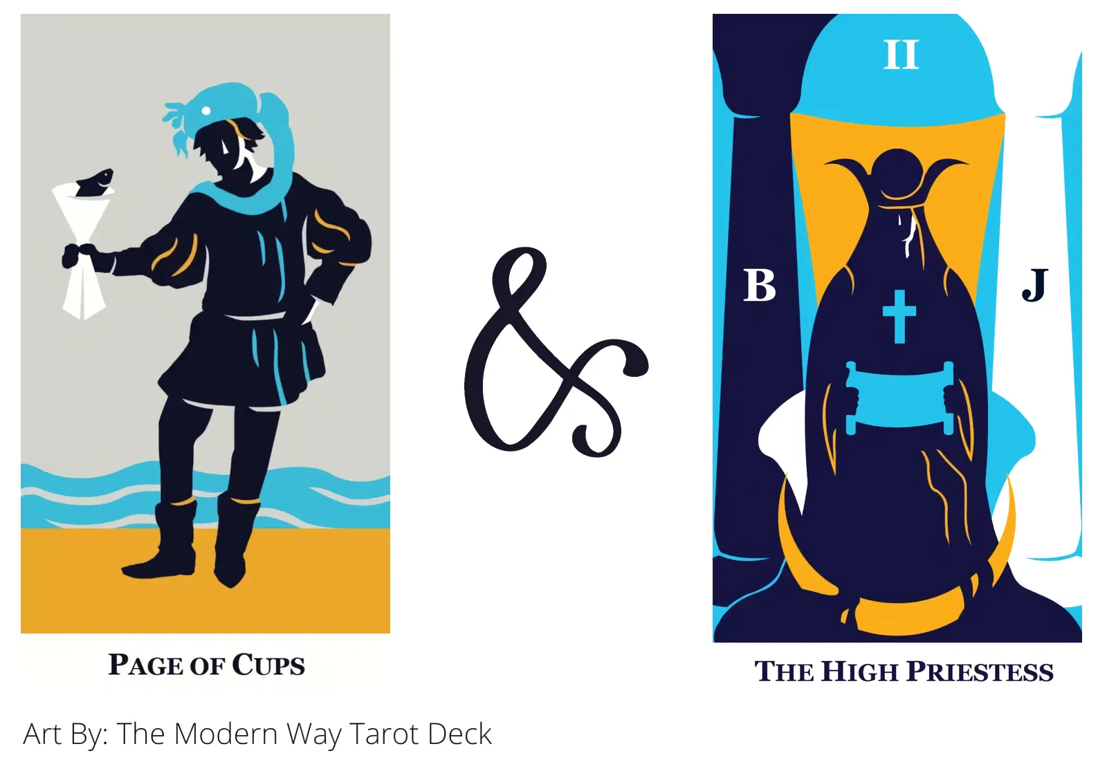 page of cups and the high priestess tarot cards together