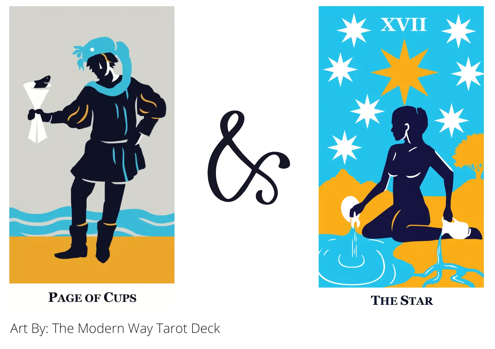page of cups and the star tarot cards together