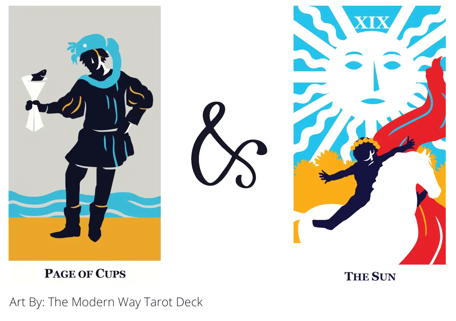 page of cups and the sun tarot cards together