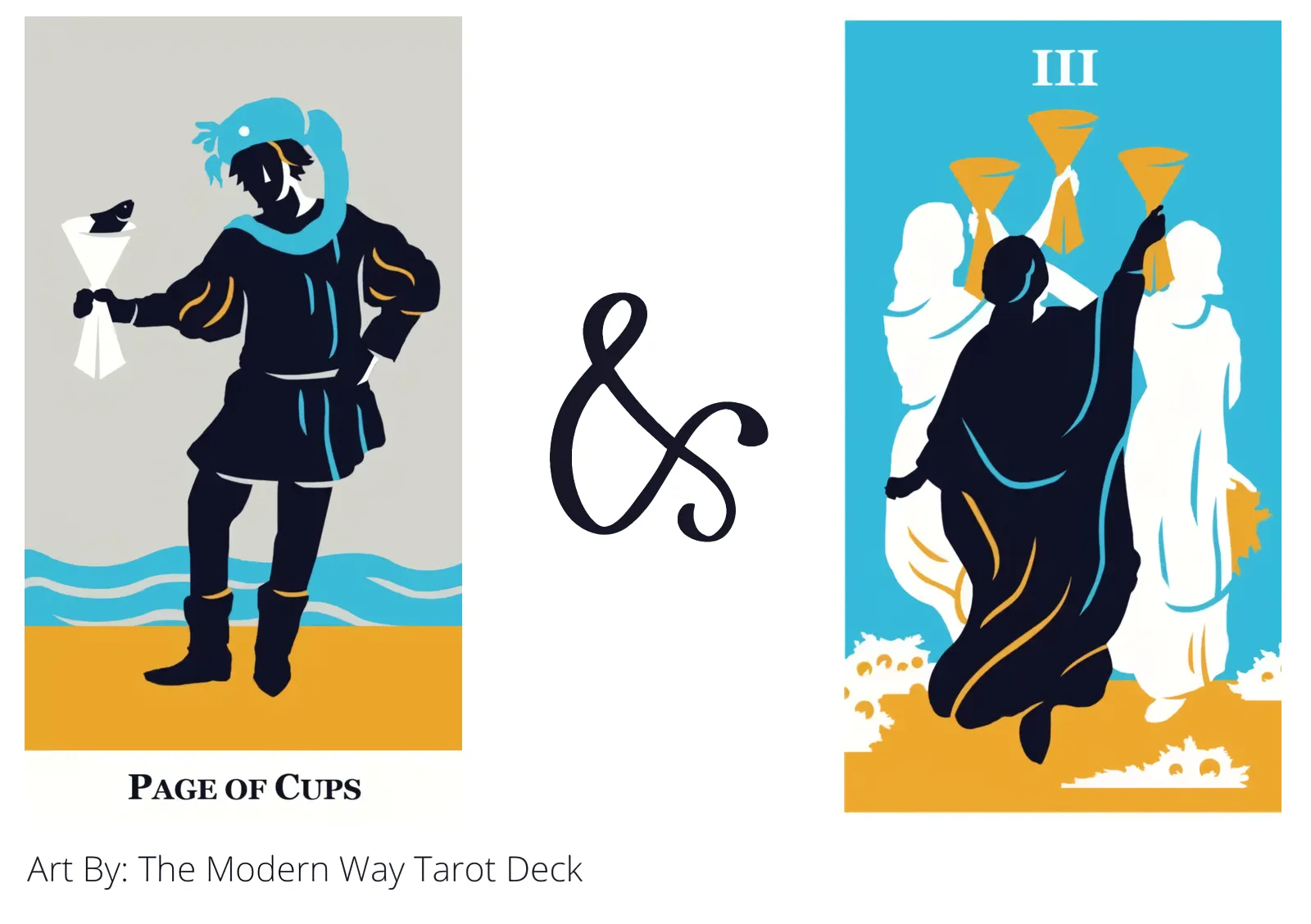 page of cups and three of cups tarot cards together