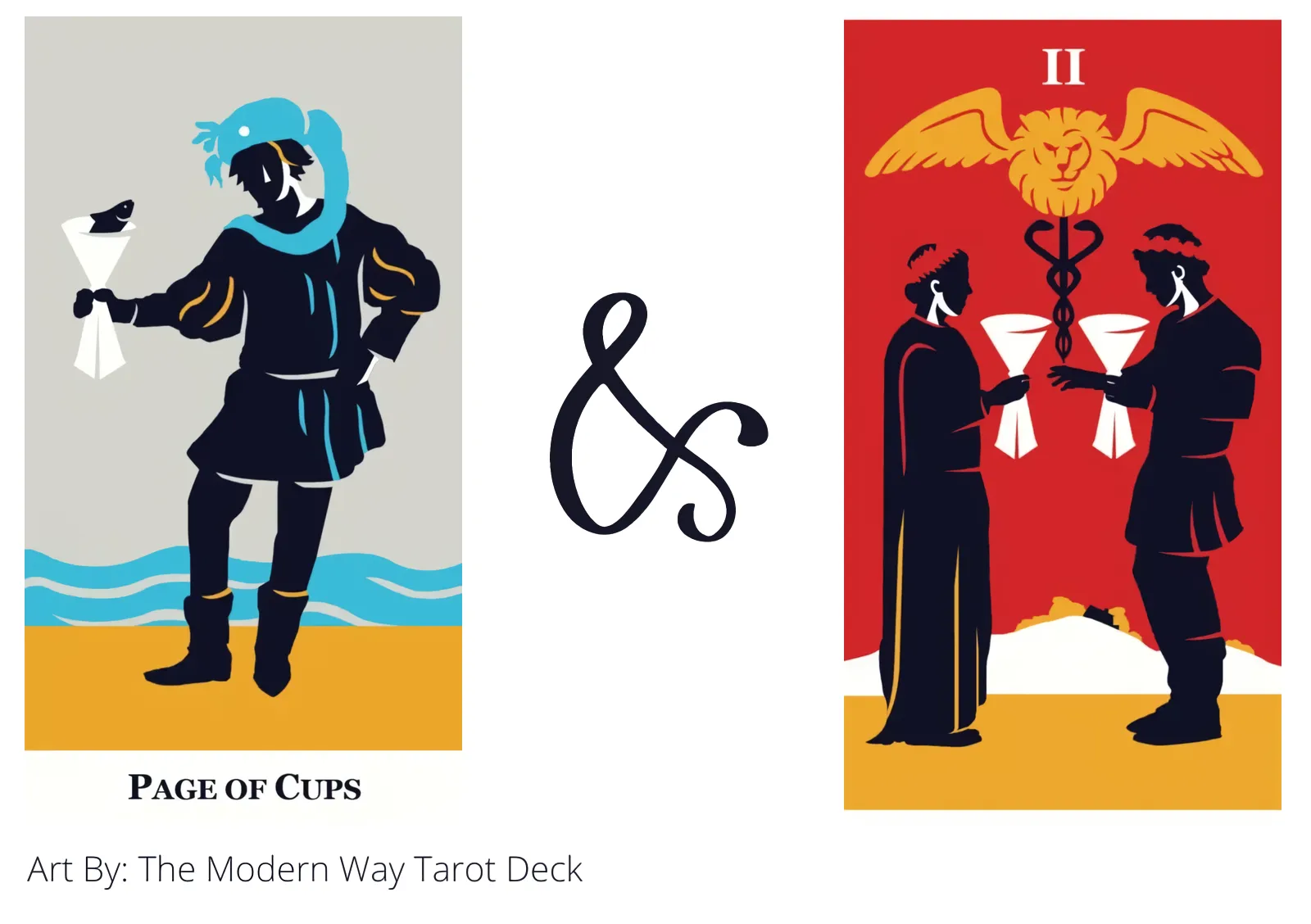 page of cups and two of cups tarot cards together
