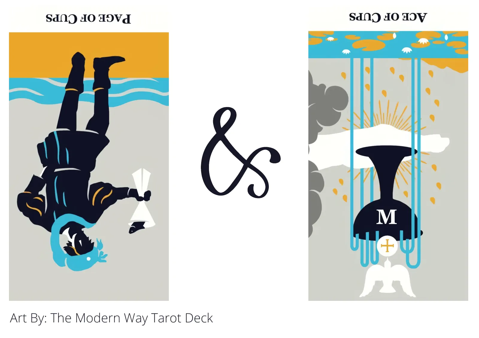 page of cups reversed and ace of cups reversed tarot cards together