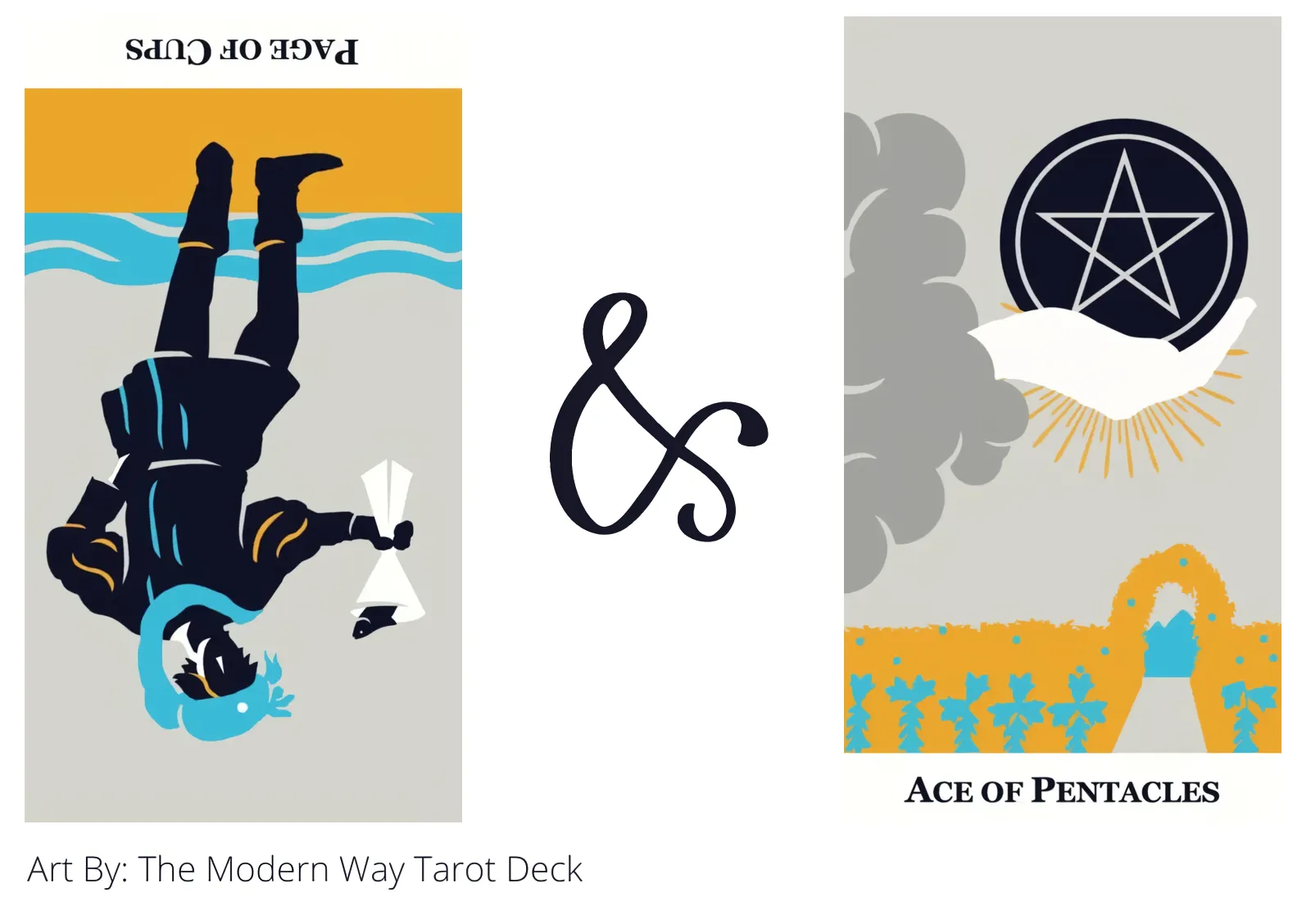 page of cups reversed and ace of pentacles tarot cards together