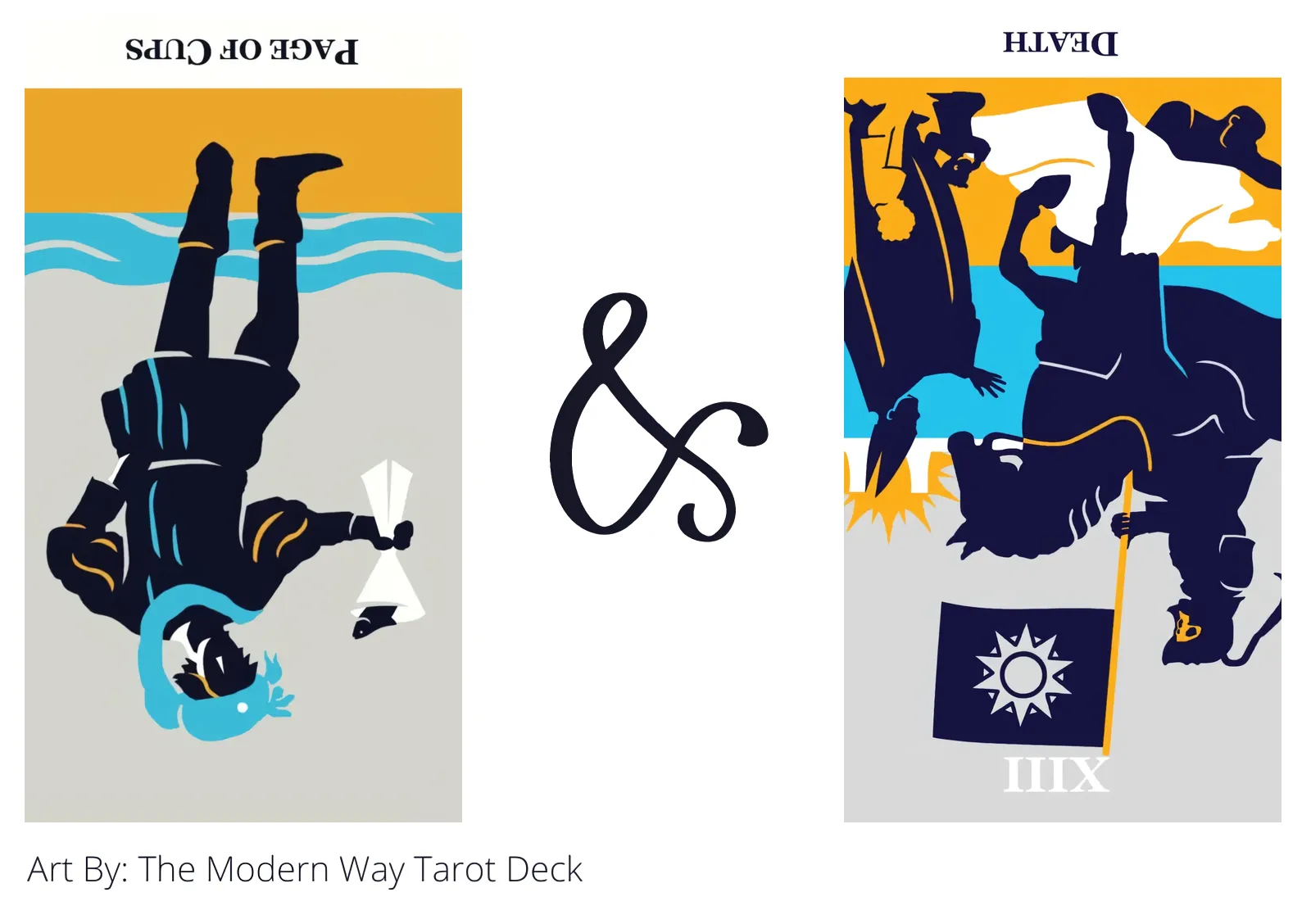 page of cups reversed and death reversed tarot cards together