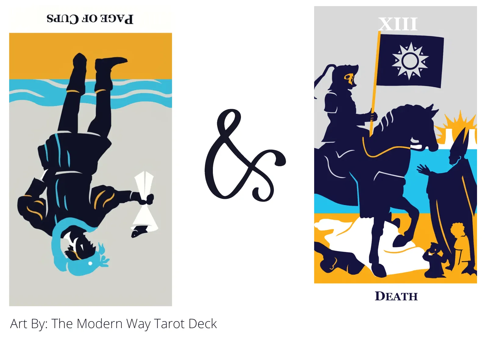 page of cups reversed and death tarot cards together