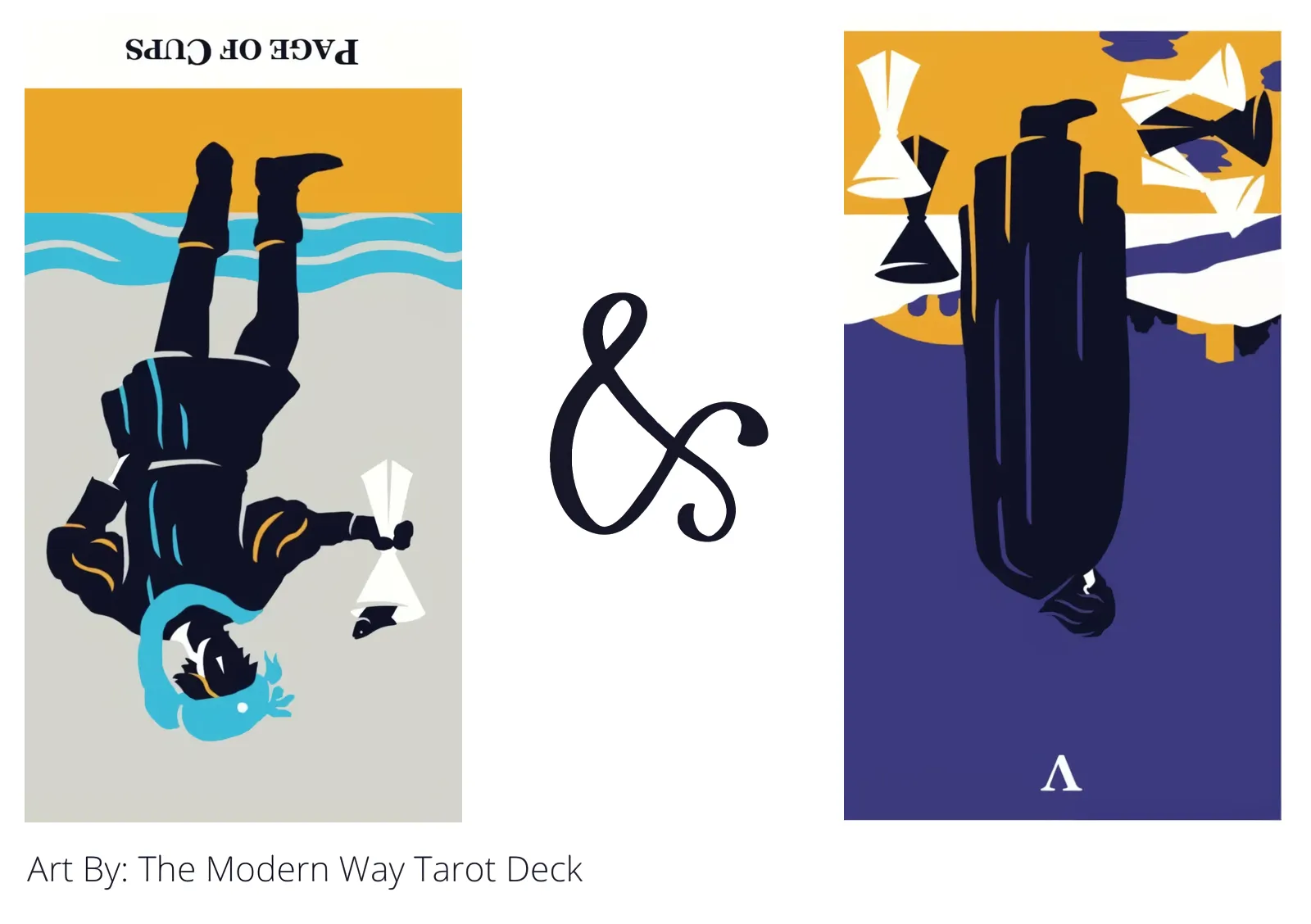 page of cups reversed and five of cups reversed tarot cards together