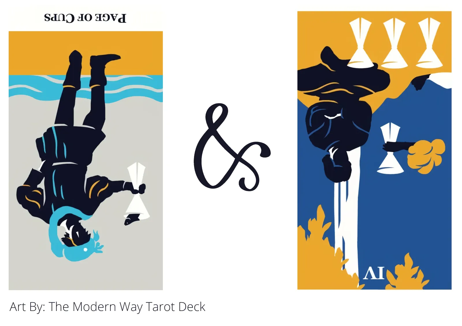 page of cups reversed and four of cups reversed tarot cards together