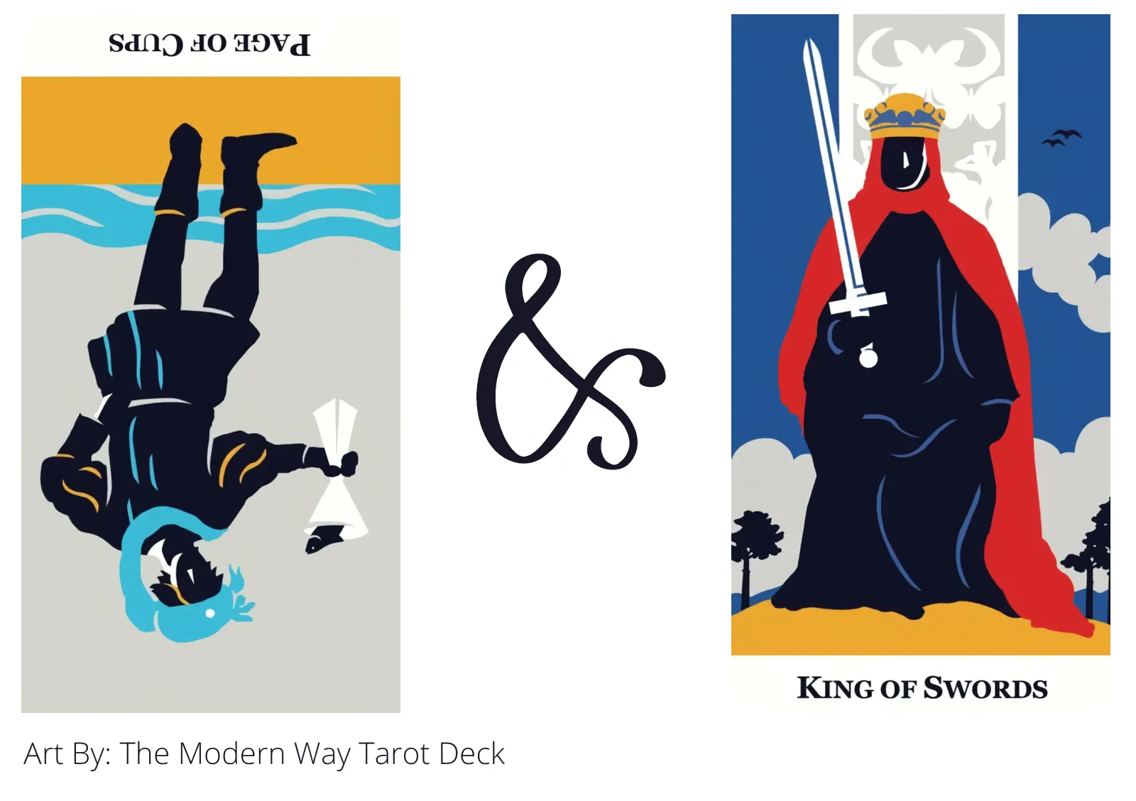 page of cups reversed and king of swords tarot cards together