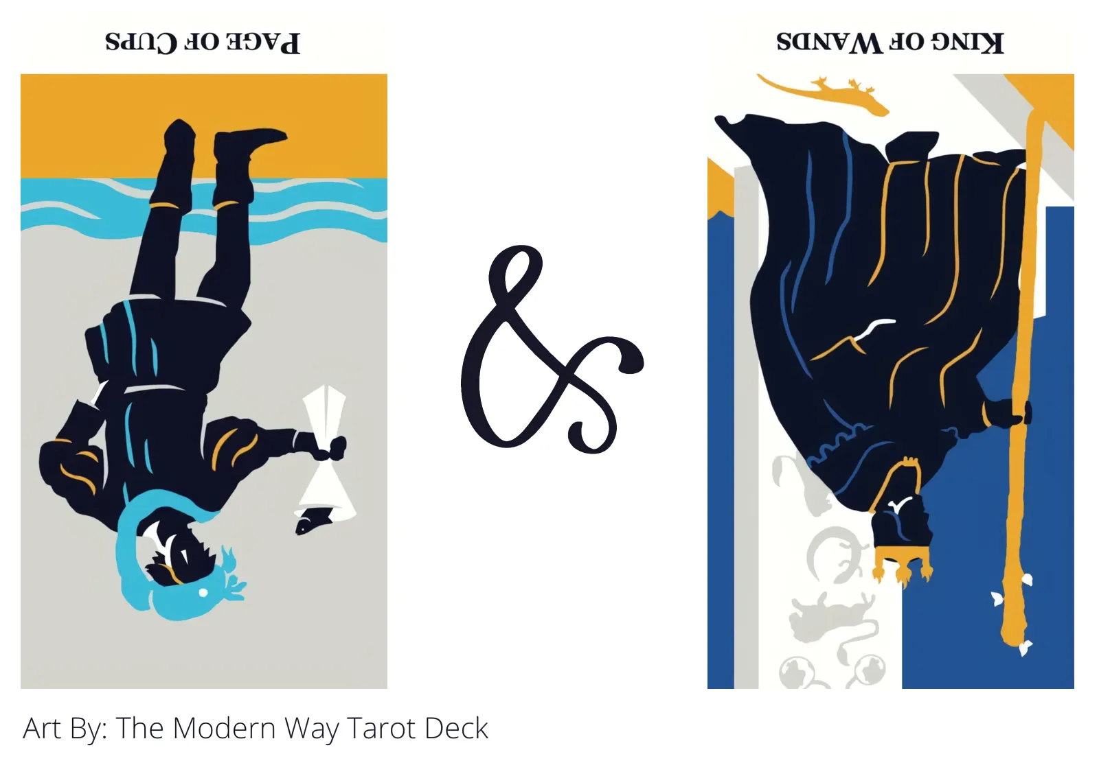 page of cups reversed and king of wands reversed tarot cards together