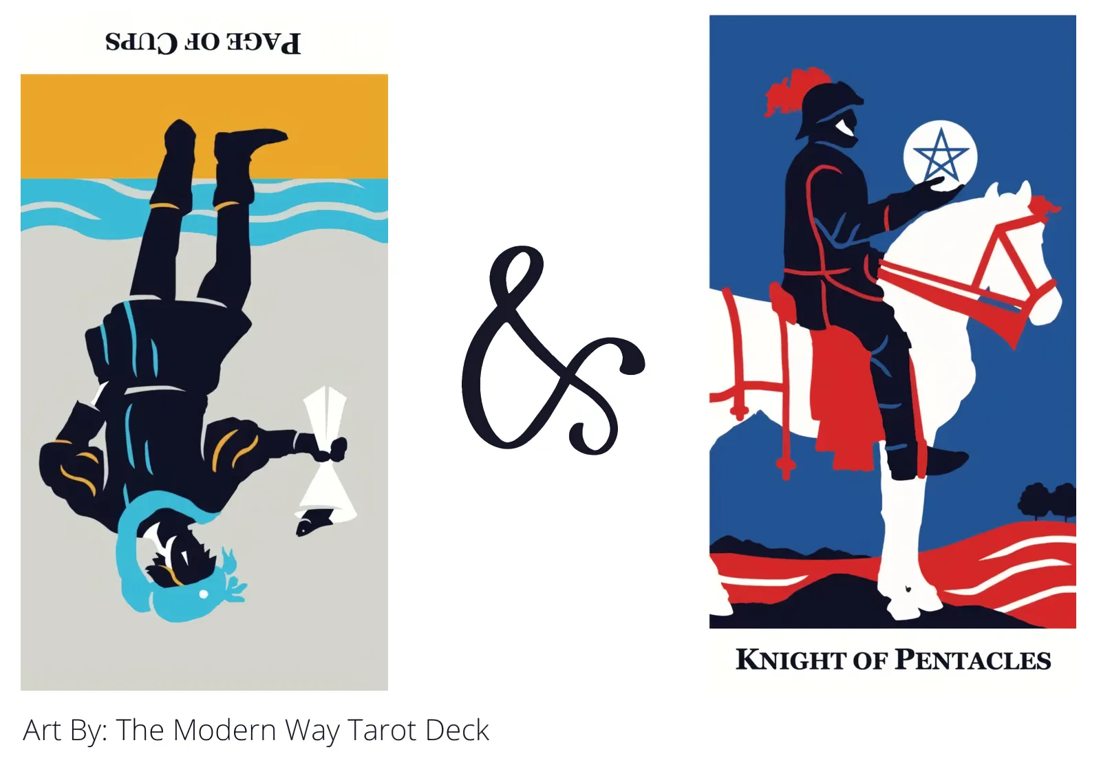 page of cups reversed and knight of pentacles tarot cards together
