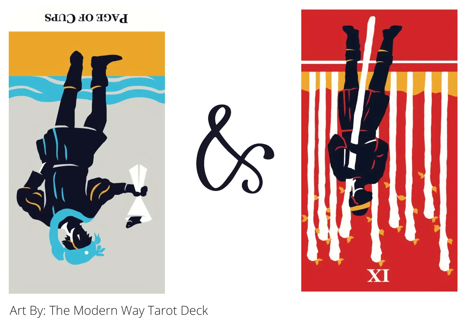 page of cups reversed and nine of wands reversed tarot cards together
