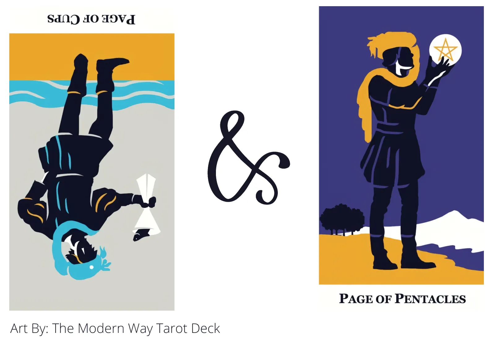 page of cups reversed and page of pentacles tarot cards together