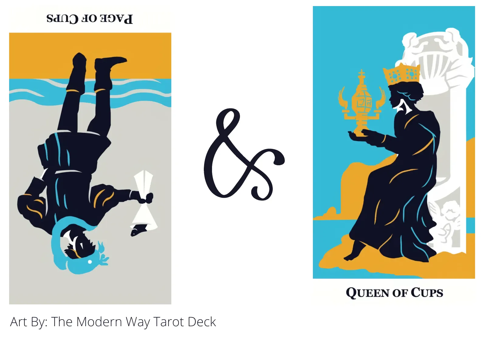 page of cups reversed and queen of cups tarot cards together