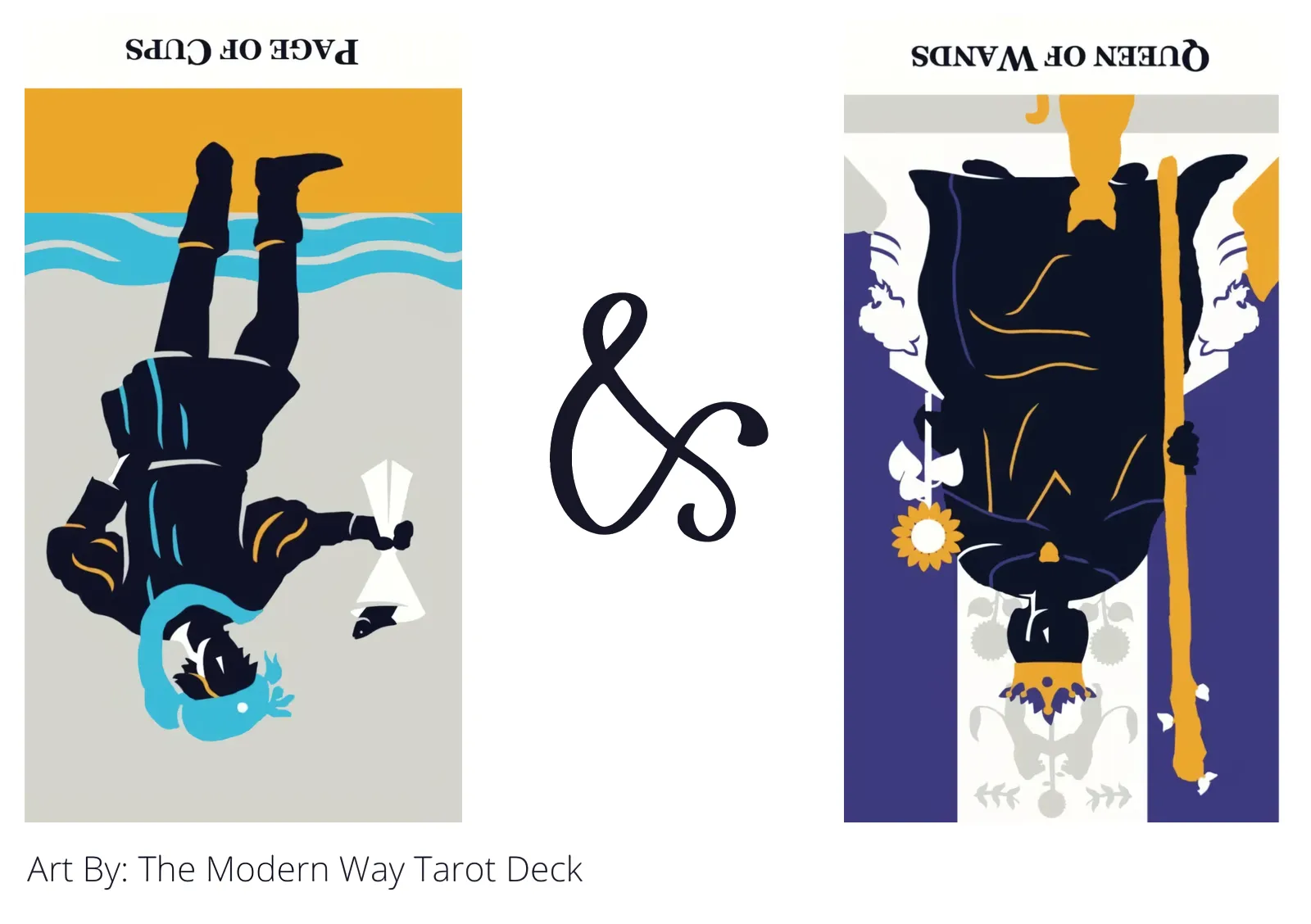 page of cups reversed and queen of wands reversed tarot cards together
