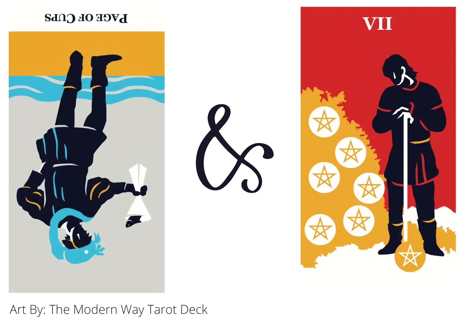 page of cups reversed and seven of pentacles tarot cards together