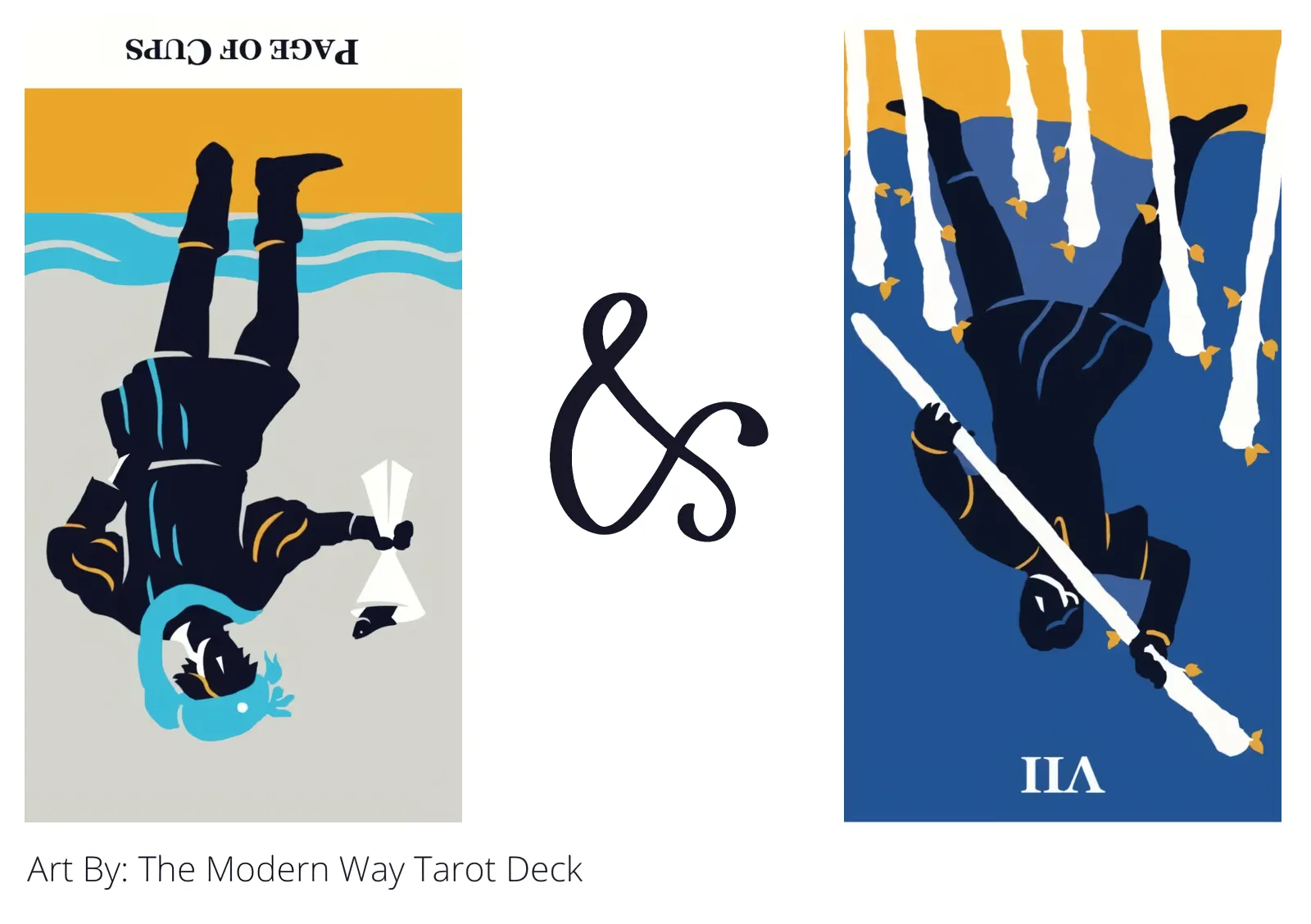 page of cups reversed and seven of wands reversed tarot cards together