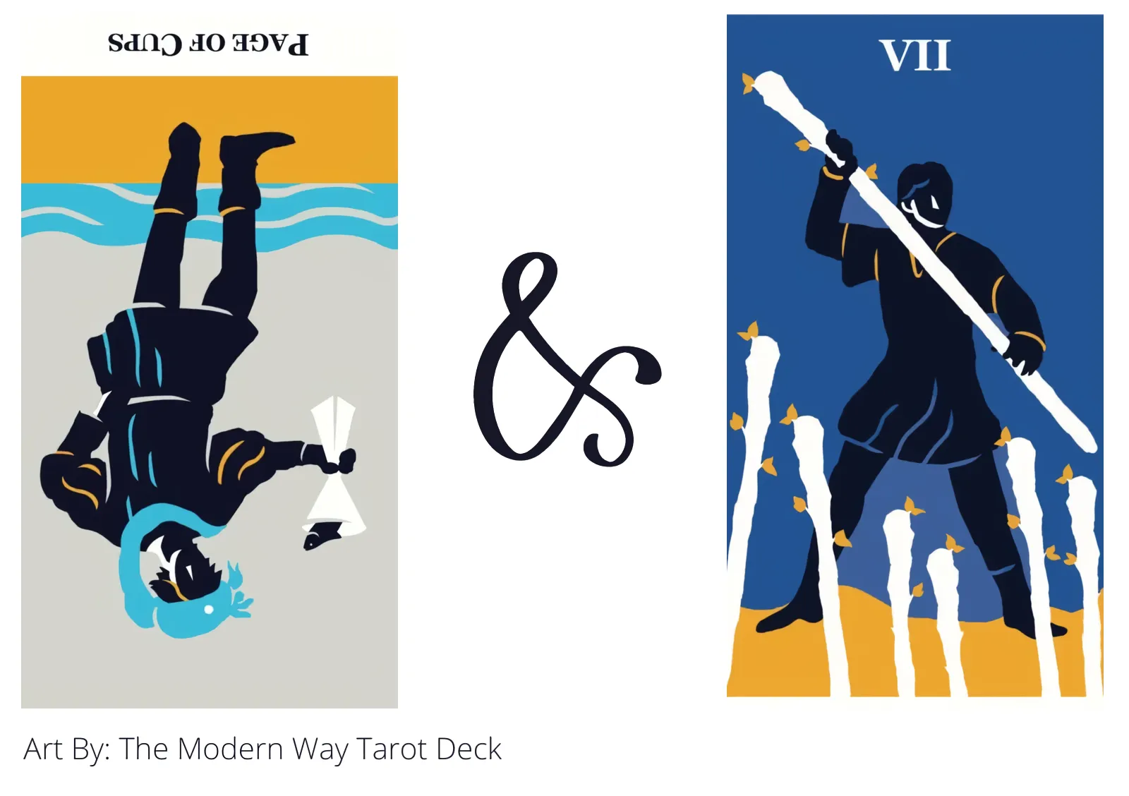 page of cups reversed and seven of wands tarot cards together