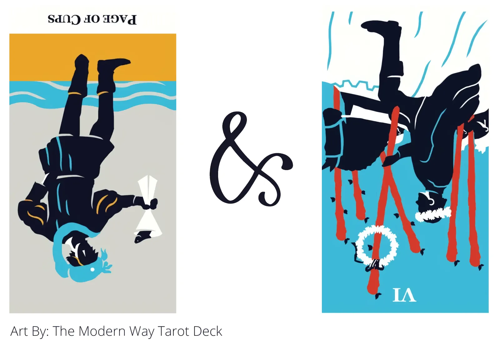 page of cups reversed and six of wands reversed tarot cards together