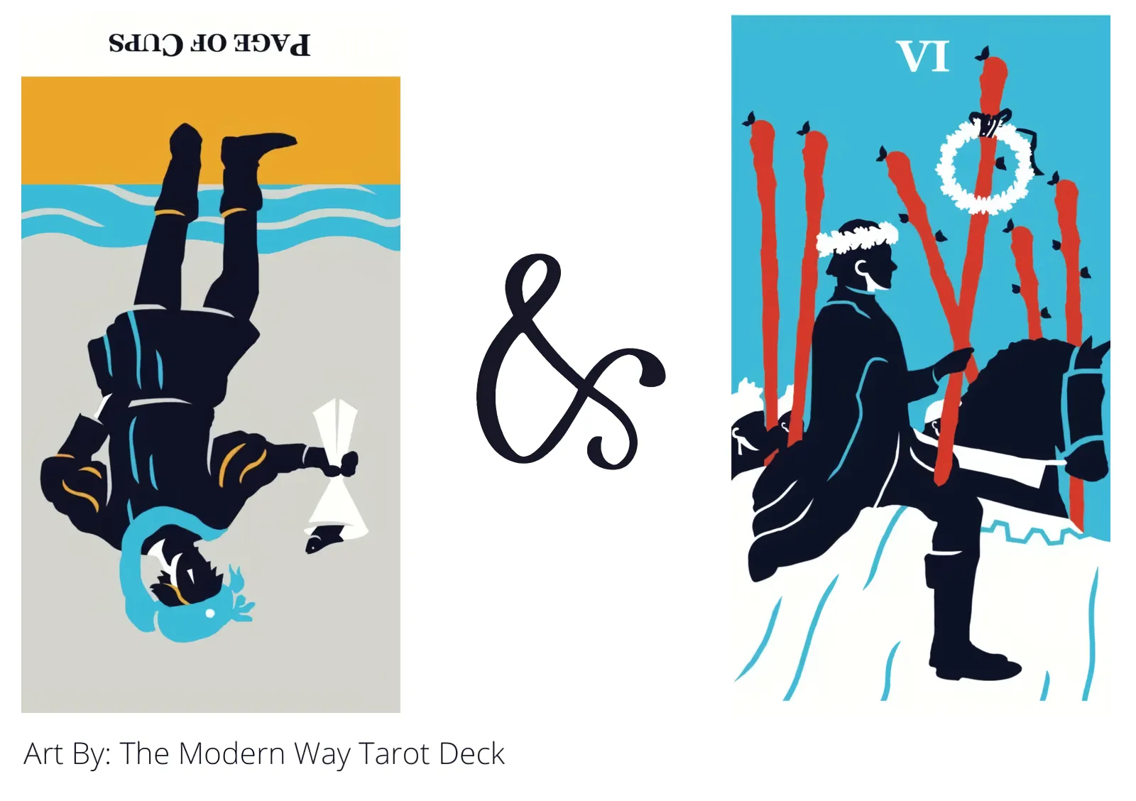 page of cups reversed and six of wands tarot cards together