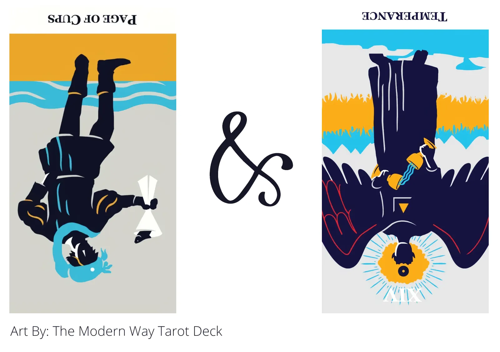 page of cups reversed and temperance reversed tarot cards together