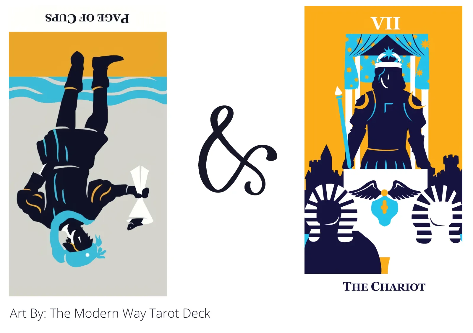 page of cups reversed and the chariot tarot cards together