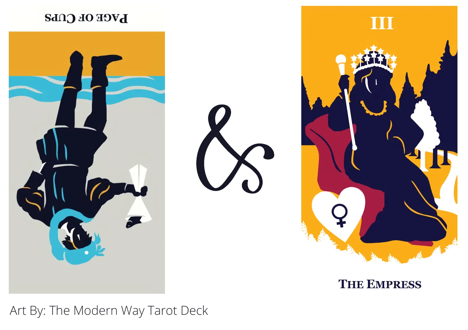 page of cups reversed and the empress tarot cards together