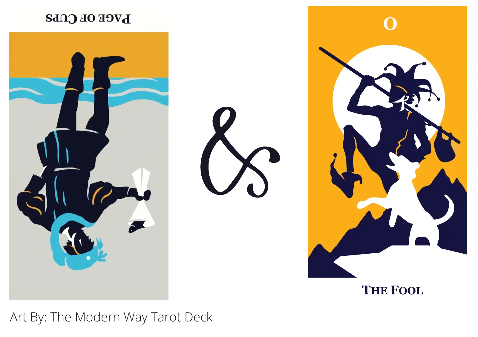 page of cups reversed and the fool tarot cards together
