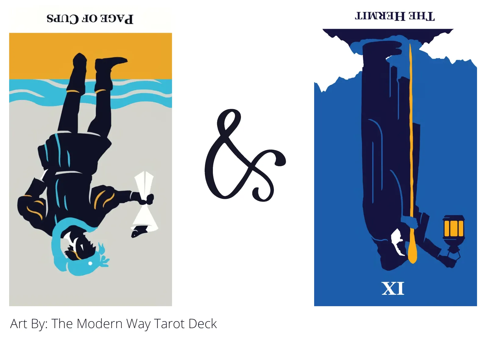 page of cups reversed and the hermit reversed tarot cards together