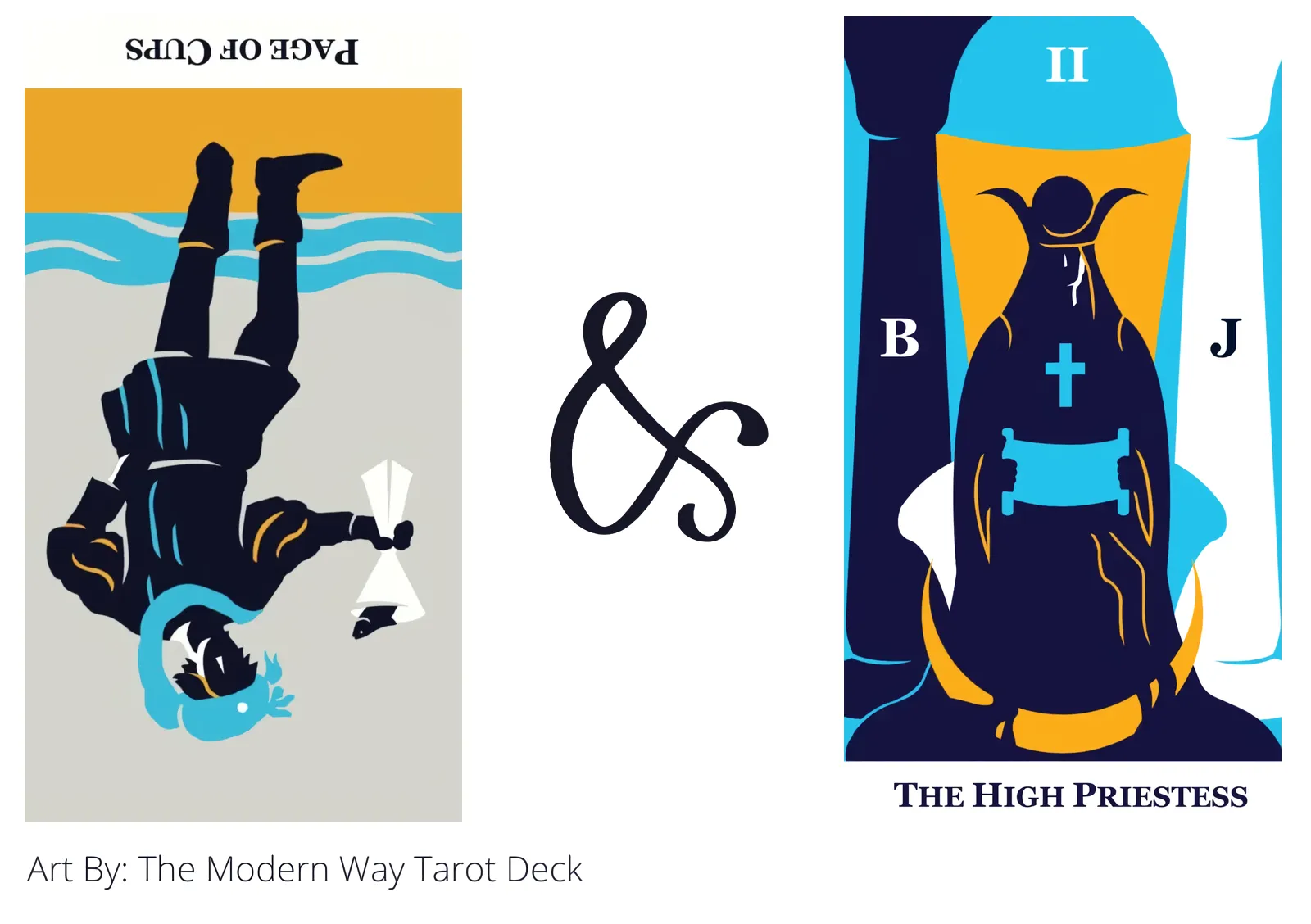 page of cups reversed and the high priestess tarot cards together