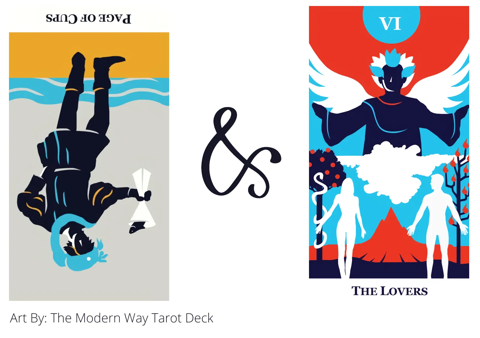 page of cups reversed and the lovers tarot cards together